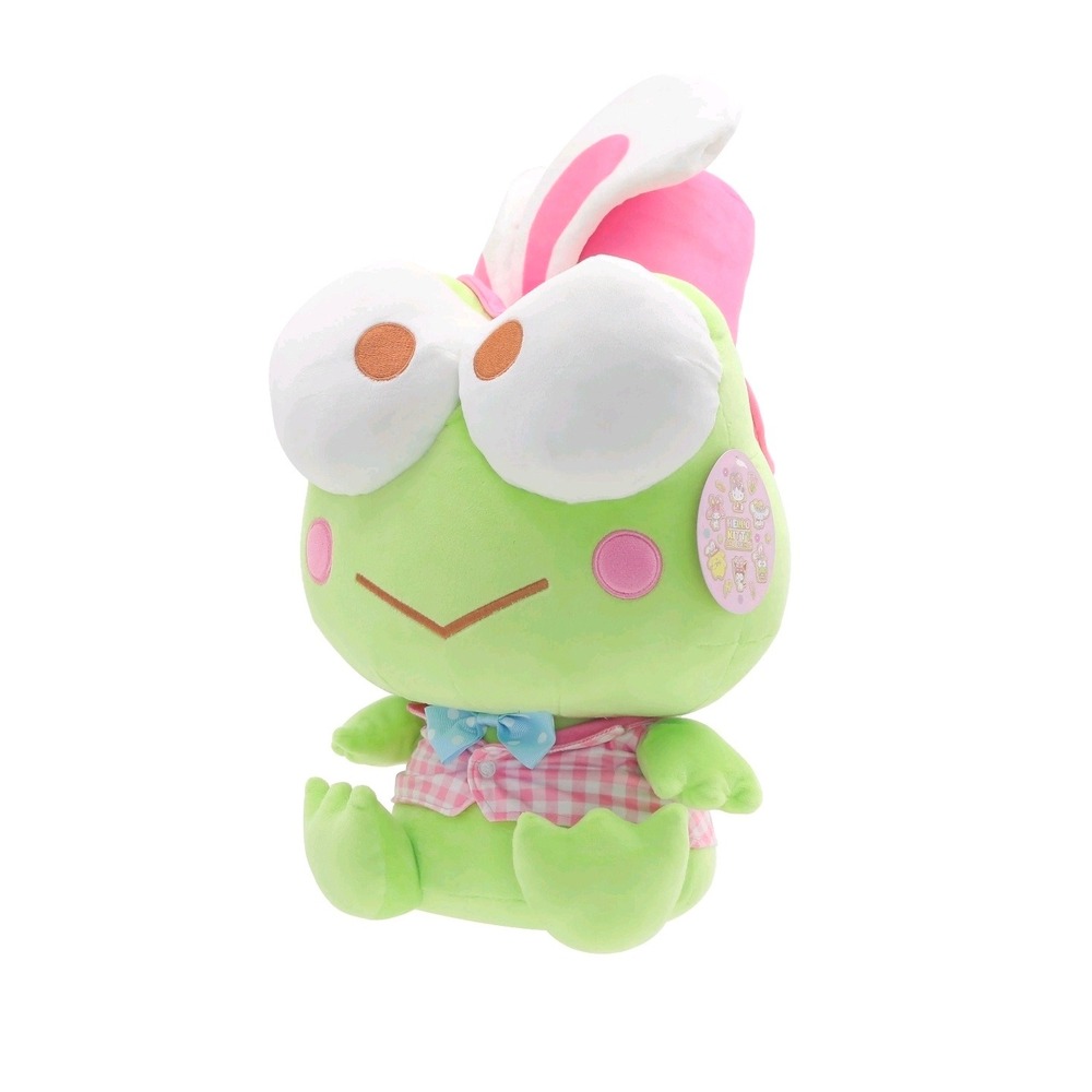 Plush Toy Sanrio 15.5in Green New Keroppi Easter Bunny Ears Gingham Vest